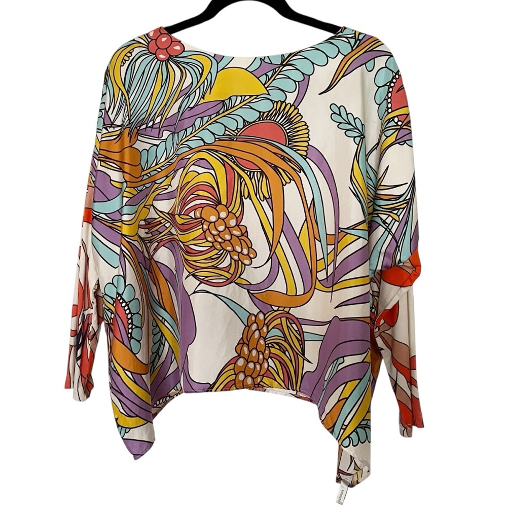 La Prestic Ouiston “Janine” drapey silk blouse in a multicolor abstract print